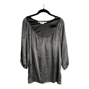 Max Studio Black White Circle Print Long Sleeve Tunic Blouse Medium